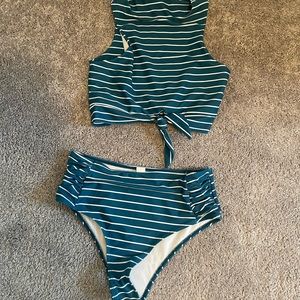Blue & White Two-Piece Swimsuit